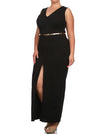 Plus Size Belted Diamond Black Maxi Mesh Dress