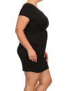 Plus Size Modish Surplice Belted Black Dress