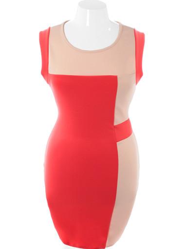 Plus Size Diva Color Block Coral Taupe Dress