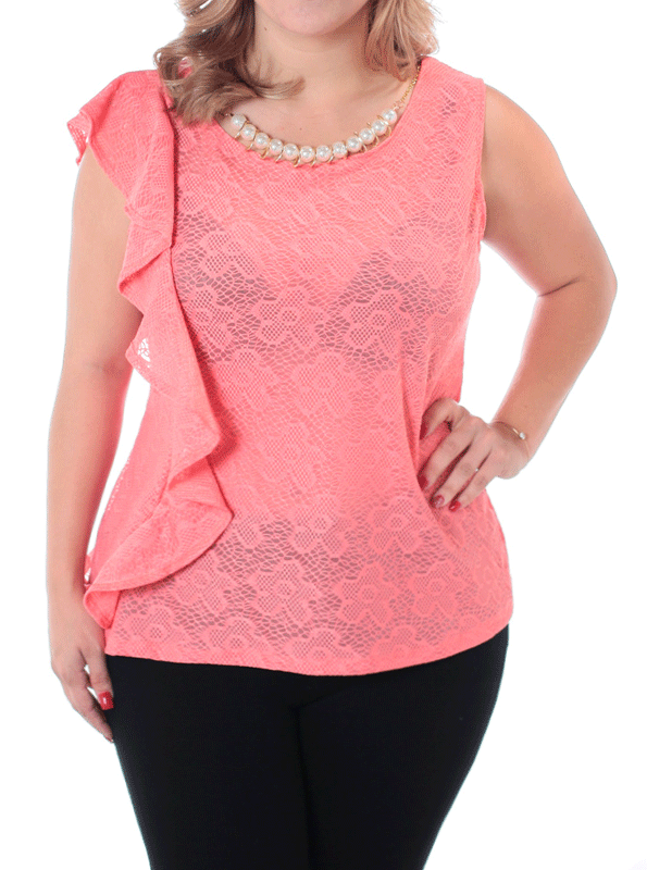 Plus Size Pretty Ruffles Coral Top