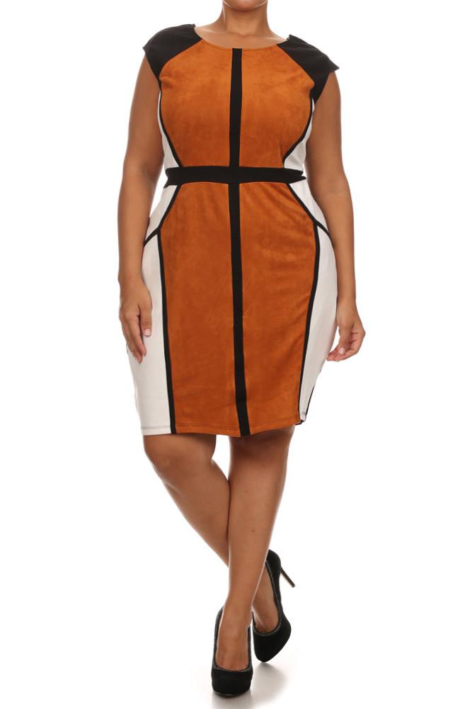 Plus Size Suede Seduction Color Block Dress