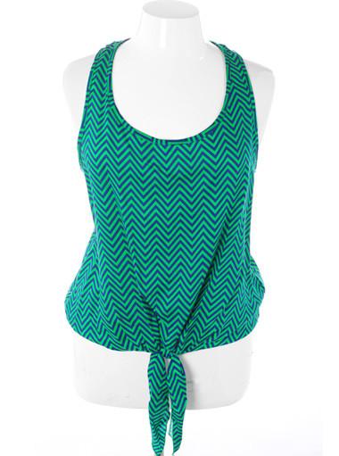 Plus Size Trendy Zig Zag Bubble Green Tank