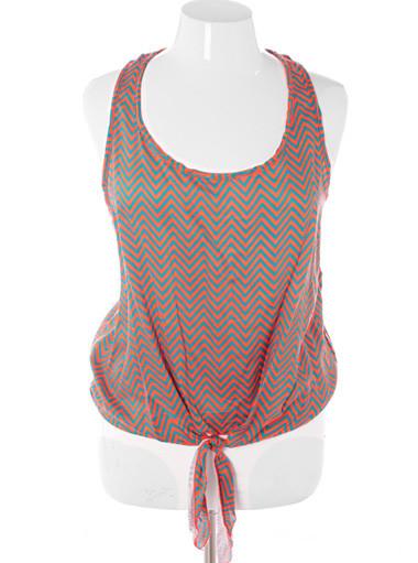 Plus Size Trendy Zig Zag Bubble Pink Tank