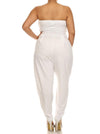 Plus Size Strapless Cross Over White Jumpsuit