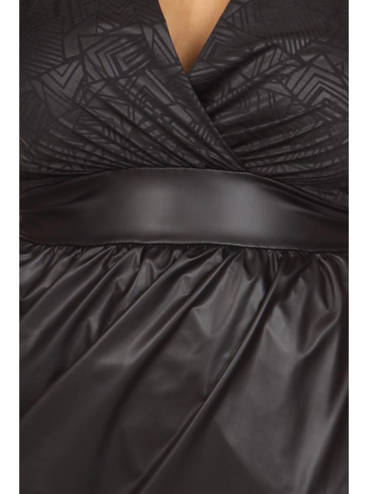 Plus Size Geometric Print Leather Black Bubble Dress