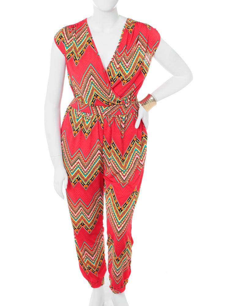 Plus Size Colorful Aztec Orange Jumpsuit