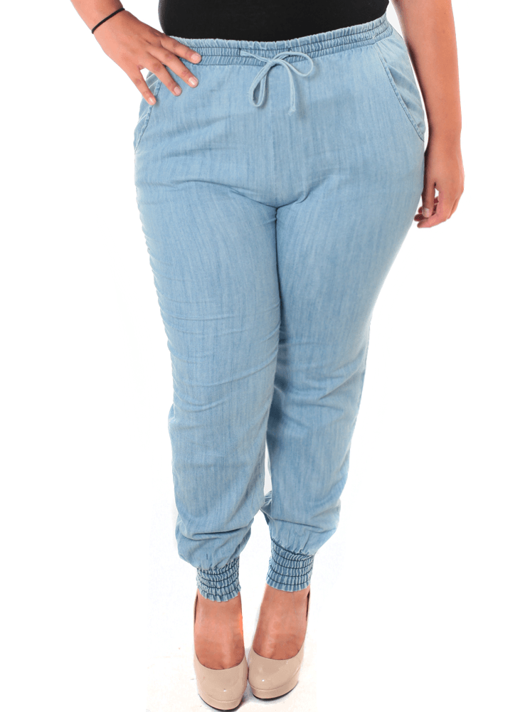 Plus Size Sky's The Limit Stonewash Blue Jogger Pants