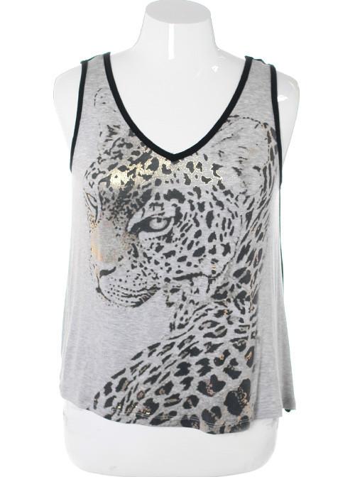 Plus Size See Through Back Grey Cheetah Top