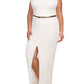 Plus Size Belted Diamond White Maxi Mesh Dress