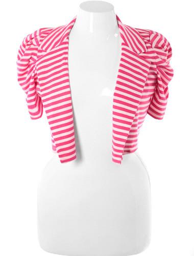 Plus Size Bold Shoulder Pink Stripe Crop Blazer