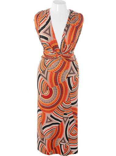 Plus Size Designer V Floor Length Orange Dress