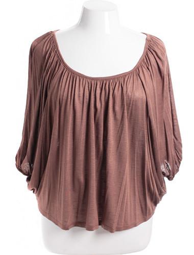 Plus Size Sexy Loose Pleat Taupe Top