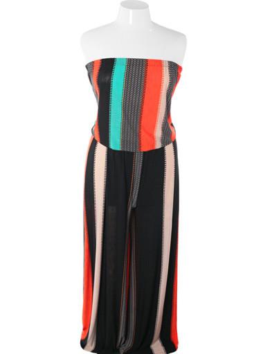 Plus Size Sexy Colorful Stripe Orange Jumpsuit