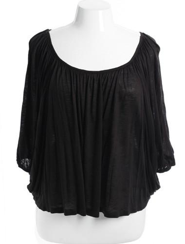 Plus Size Sexy Loose Pleat Black Top