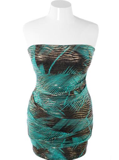 Plus Size Trendy Party Teal Tube Dress