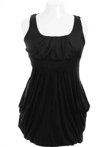 Plus Size Pleated Black Pocket Dress