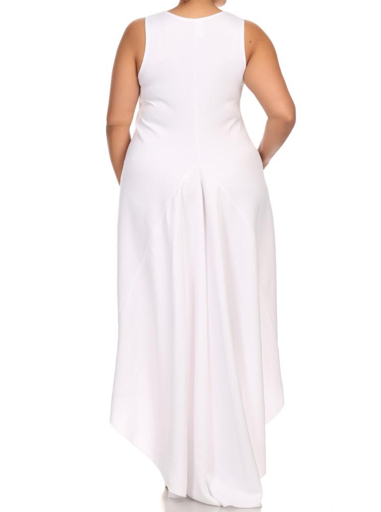 Plus Size Dip Hem Chic White Maxi Shirt Dress