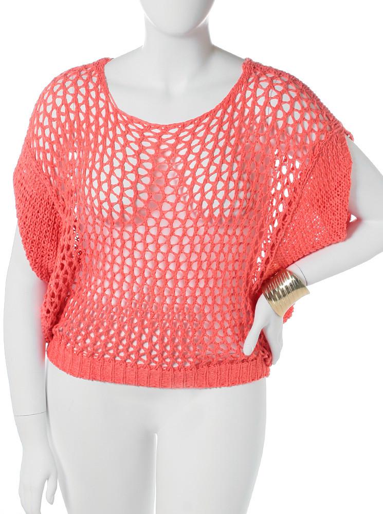 Plus Size See Through Knitted Coral Tunic