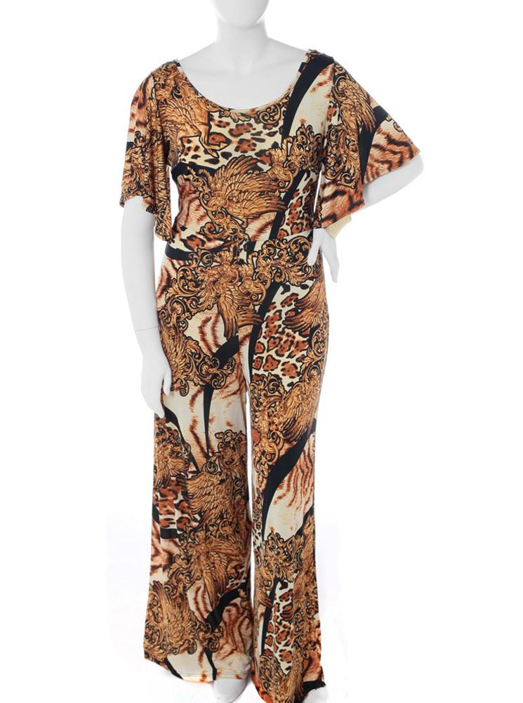 Plus Size Inviting Victorian Print Jumpsuit