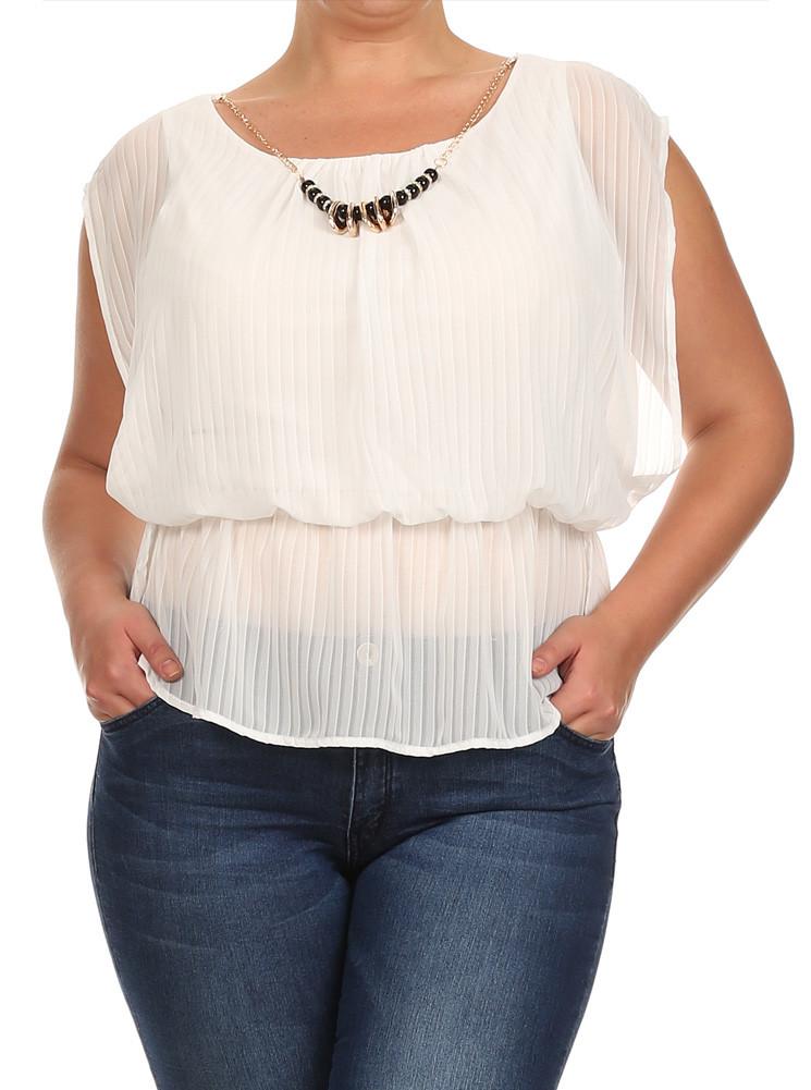 Plus Size Glam Drop Waist Sheer White Blouse