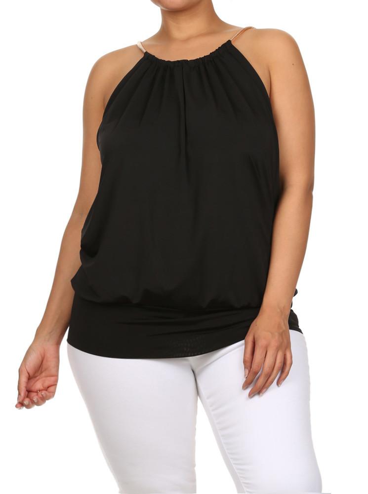 Plus Size Sleek Gilded Neckline Black Blouson