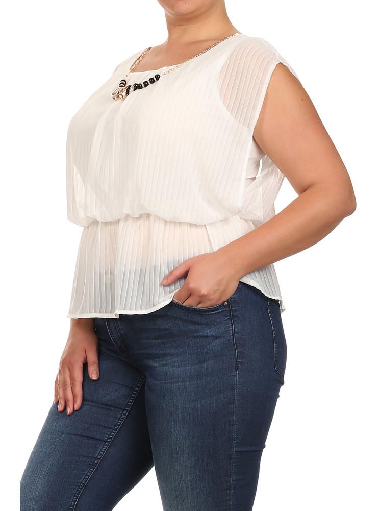 Plus Size Glam Drop Waist Sheer White Blouse