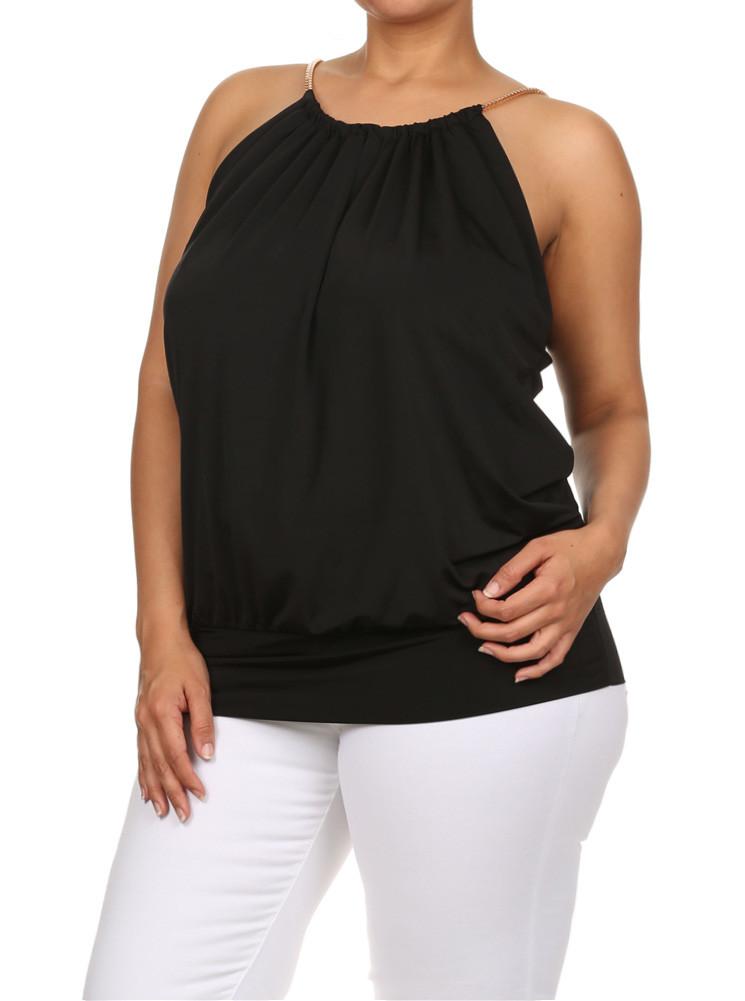 Plus Size Sleek Gilded Neckline Black Blouson