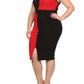 Plus Size Color Block Paneled Red Midi Dress