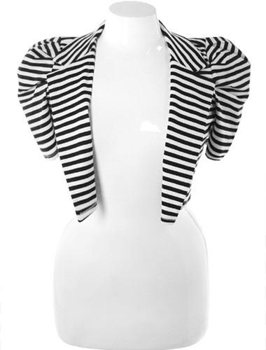 Plus Size Bold Shoulder Black Stripe Crop Blazer