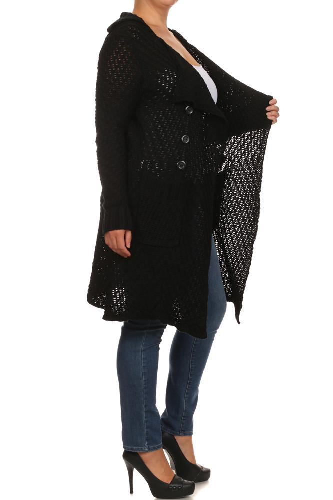 Plus Size Cozy Knit Black Cardigan