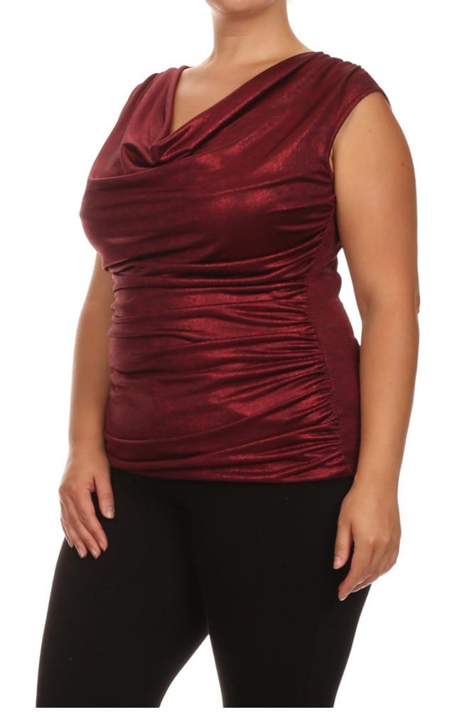 Plus Size Draped Gleaming Red Top