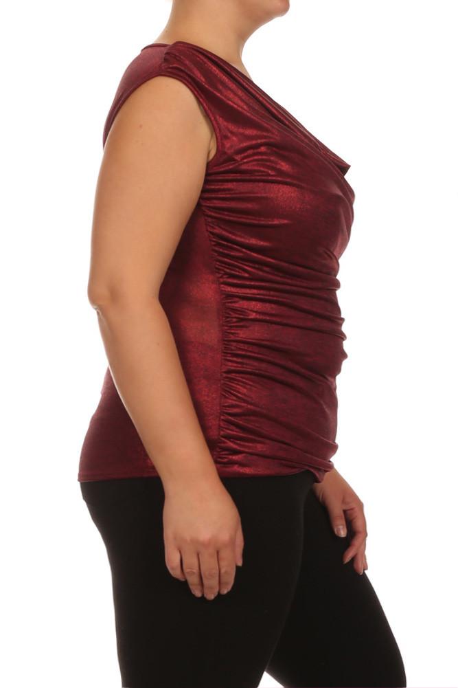 Plus Size Draped Gleaming Red Top