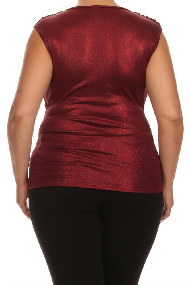 Plus Size Draped Gleaming Red Top