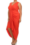 Plus Size Lovely Draped Dip Hem Orange Maxi Dress