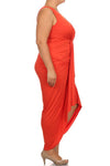 Plus Size Lovely Draped Dip Hem Orange Maxi Dress