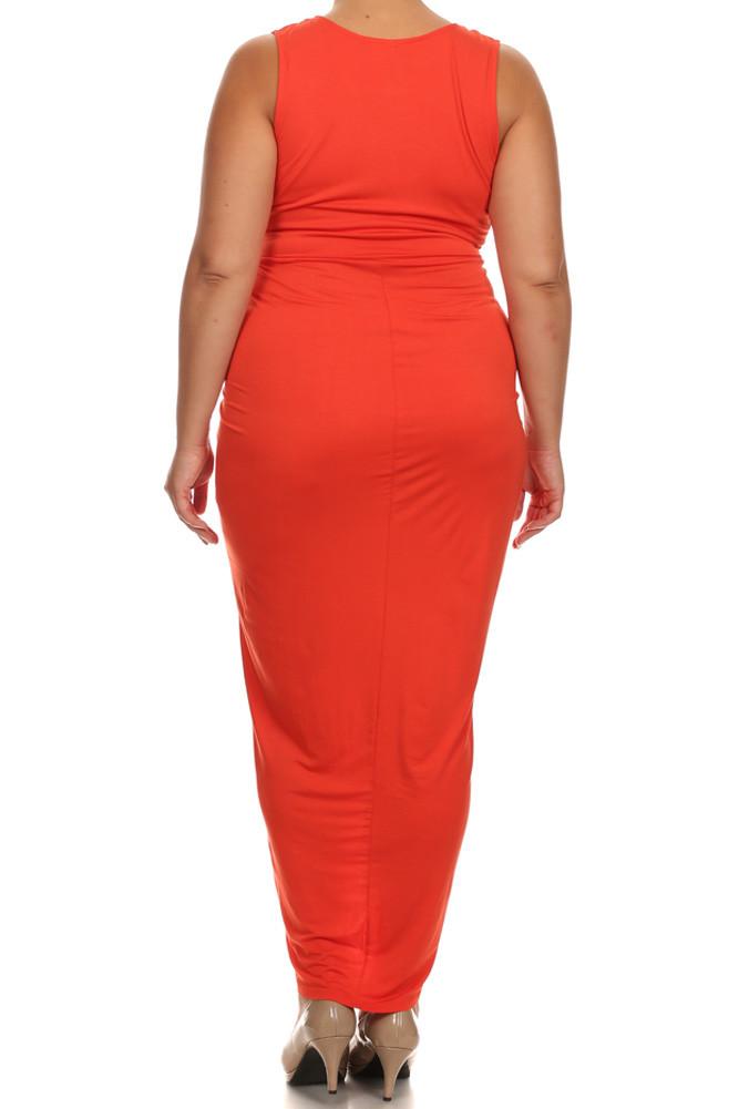 Plus Size Lovely Draped Dip Hem Orange Maxi Dress