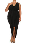 Plus Size Lovely Draped Dip Hem Black Maxi Dress