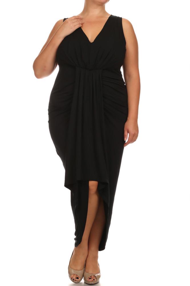 Plus Size Lovely Draped Dip Hem Black Maxi Dress