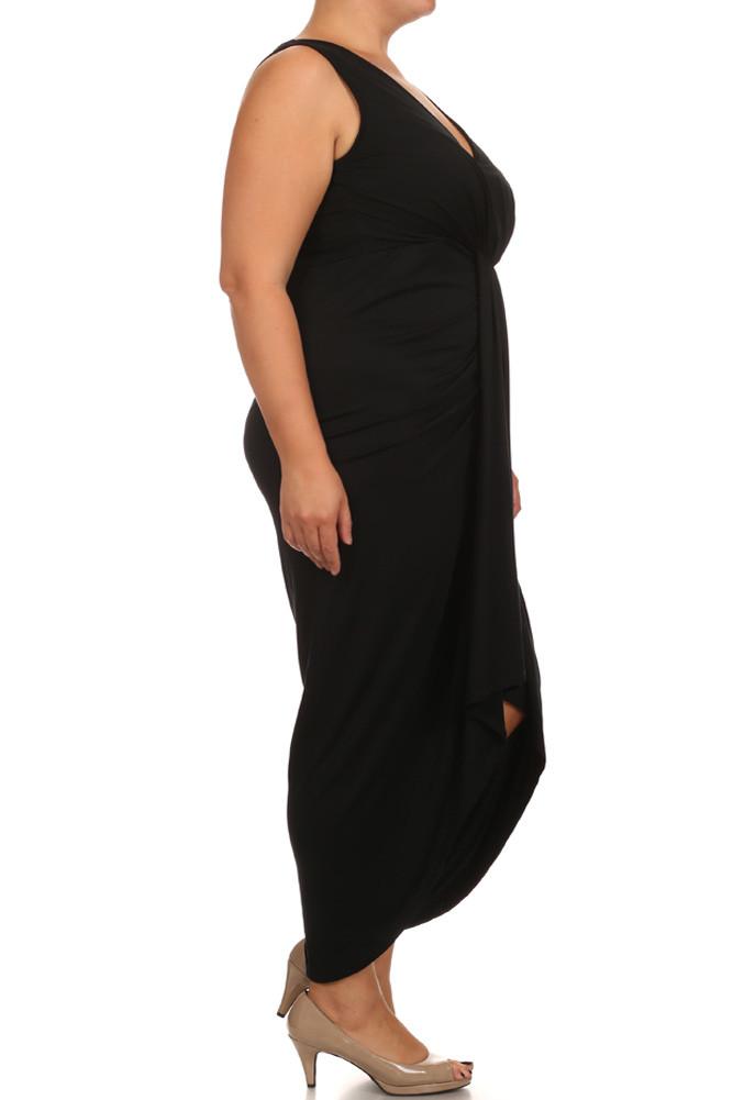 Plus Size Lovely Draped Dip Hem Black Maxi Dress