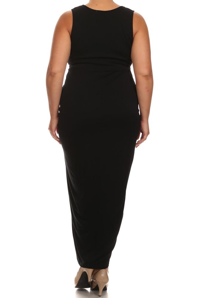 Plus Size Lovely Draped Dip Hem Black Maxi Dress