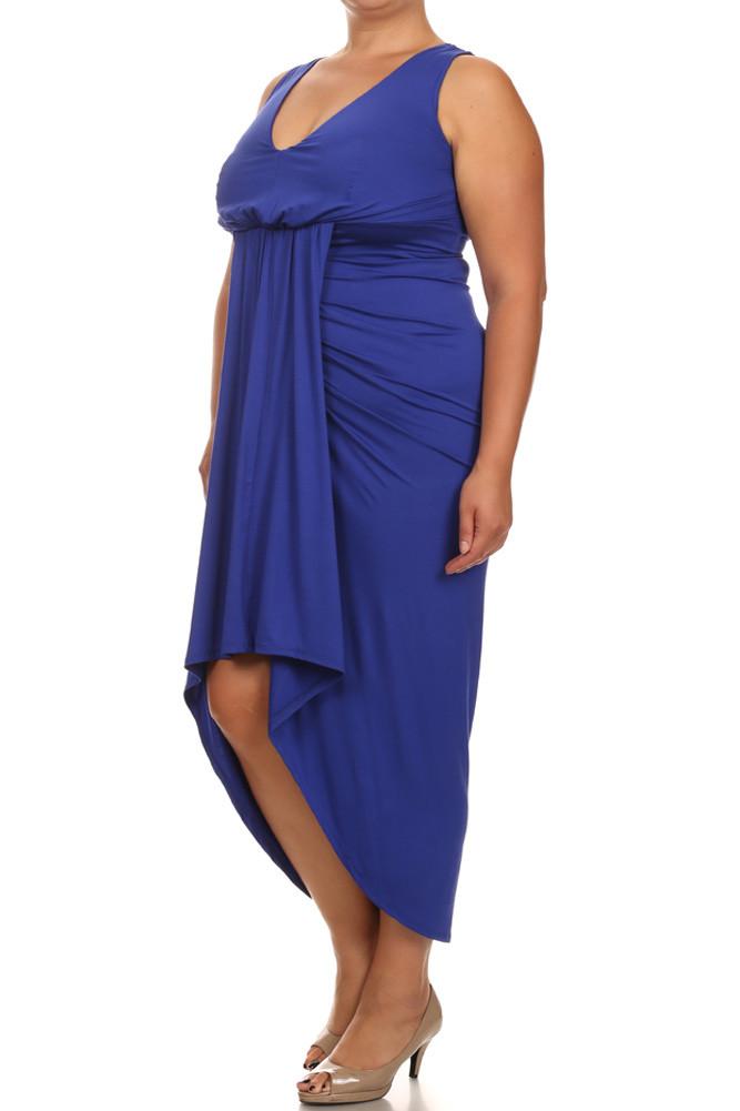 Plus Size Lovely Draped Dip Hem Blue Maxi Dress
