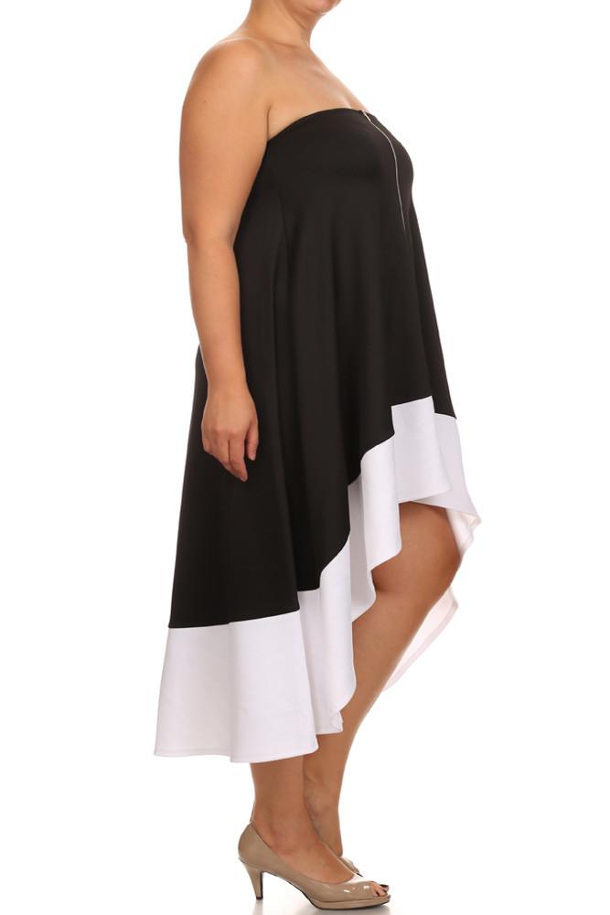 Plus Size Color Block Black A line Dip Hem Dress