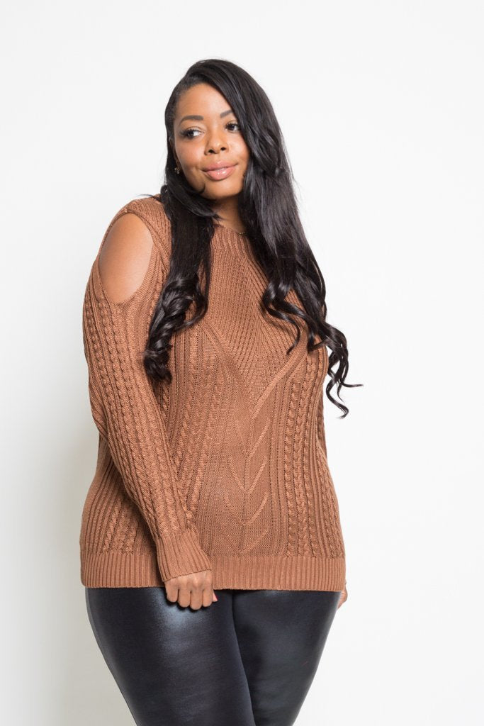 Plus Size Detailed Cold Shoulder Sweater [SALE]