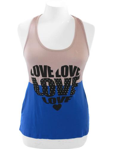 Plus Size Sexy Love Blue Tank Top