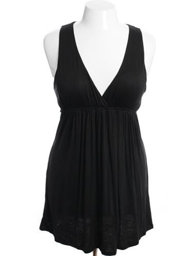 Plus Size Sexy V-Neck Black Tank Dress