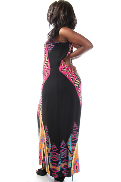 Vivid Tribal Print Plus Size Maxi Dress