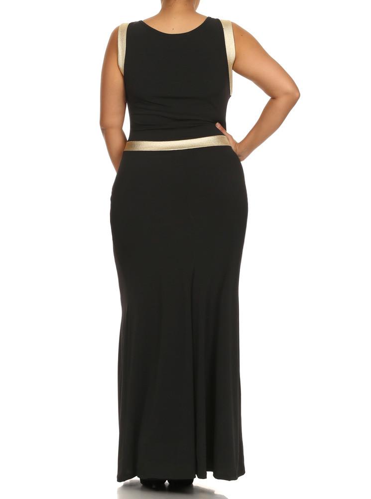 Plus Size Glam Beauty Gold Trim Maxi Dress