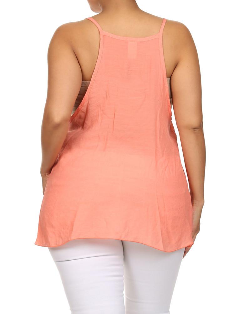 Plus Size Lovely Peasant Coral Flowy Top