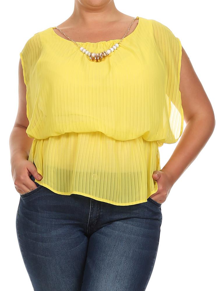 Plus Size Glam Drop Waist Sheer Yellow Blouse