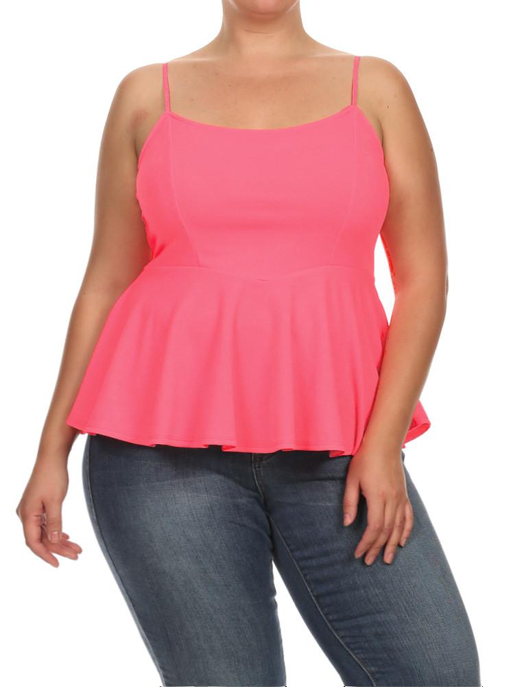 Plus Size Sexy Pink Peplum Tank